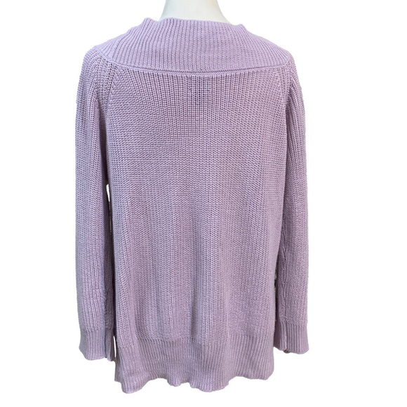Soho Jeans NY&Co Lavender Acrylic Long Sleeve Collarless V-Neck Knit Top - Picture 2 of 6